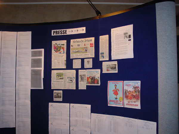 Notice board with newspaper articles